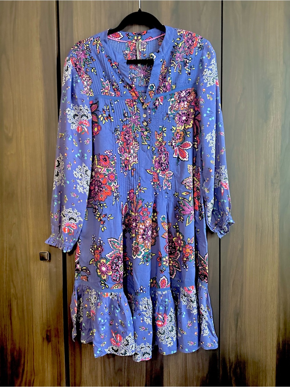 NWOT Anthropologie Diana Pintucked Blue Floral Tunic Dress (XS) (Fits S)